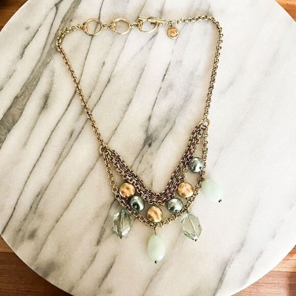 Jones New York Necklace Beaded Chain Multilayer Blue Gold Toned Classy - Picture 1 of 4